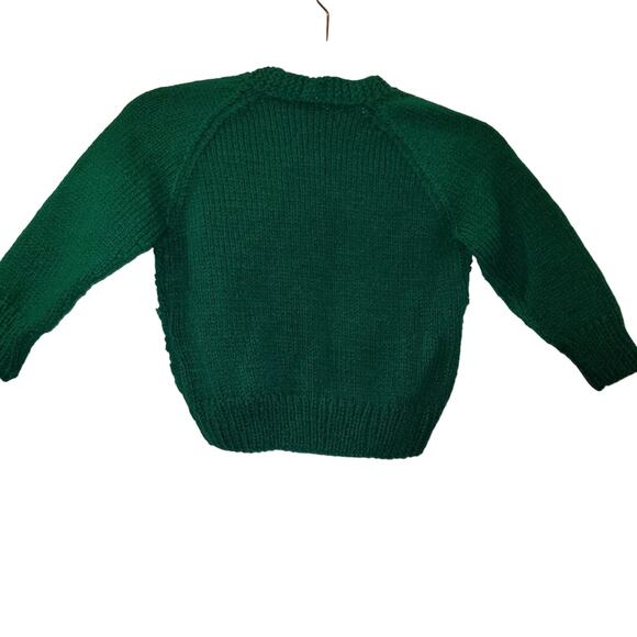Vtg Hand Knit Green With Cute Puppy Buttons Kids Cardigan Sweater 4T? Hommade - Picture 2 of 7